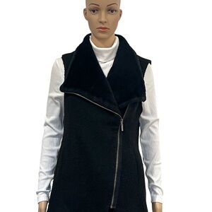 Black Sleeveless Zip-Up Vest with Large Fun Fur Collar